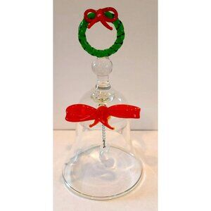 Christmas Blown Glass Hand Bell with Wreath and Bow Decoration Ornament  JH1374